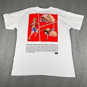 One Piece Devil Fruit BAIT White Red Luffy‎ Mens XL TALL Shirt Anime Cotton